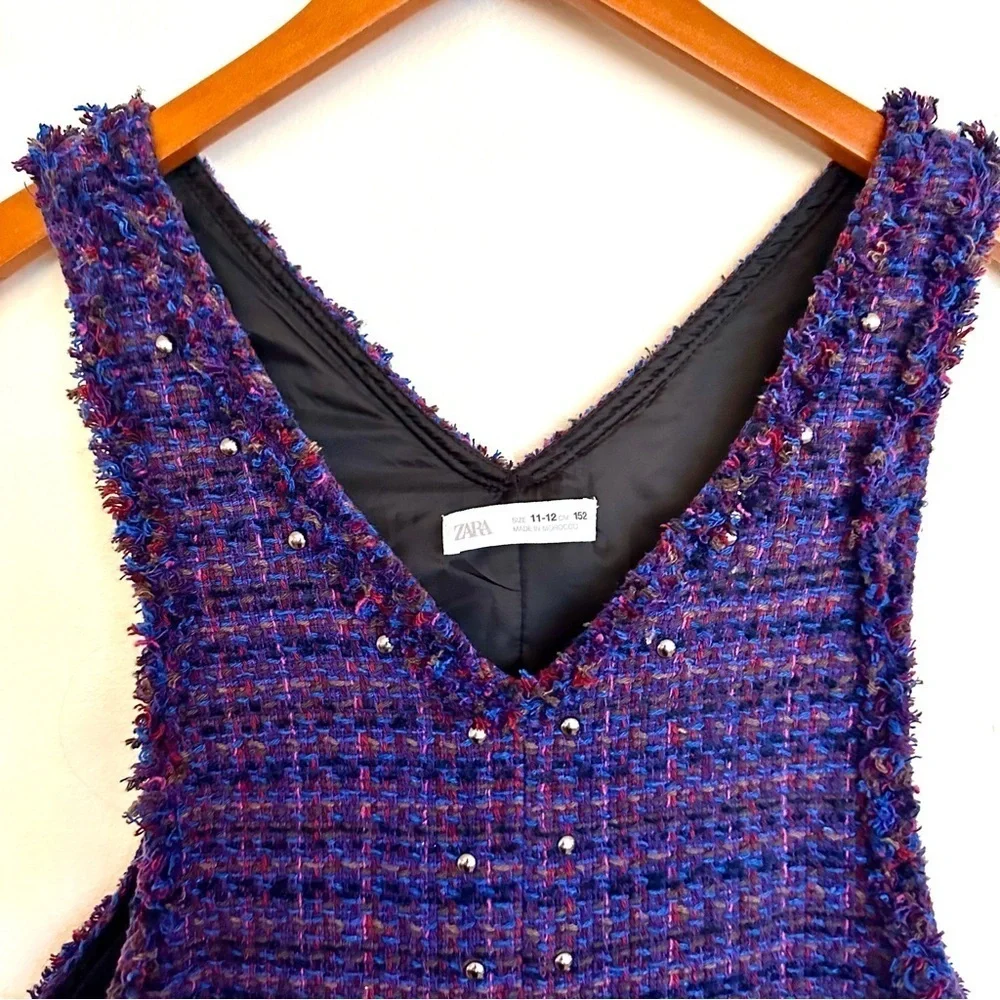 Zara Teen Purple Blue Pink Tweed Jumper Dress Size 11-12